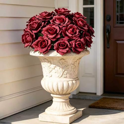 INXUGAO Artificial Flowers Fake Roses for Outdoor, 10Pcs 28" Long Stem Silk Red Roses for Wedding Indoor Outside Party Decor, Realistic Faux Bouquet for Tall Vase Planter - color: Rose-red 10 Pcs