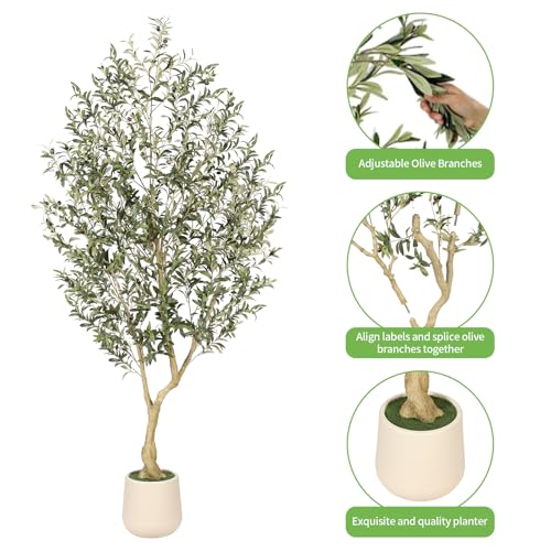 Realead 7ft Artificial Olive Tree with Tall Exquisite Planter - Realistic Fake Olive Tree with Thick Trunk and Lifelike Fruits - Large Faux Olive Tree for Home Office Decor - size: 7ft