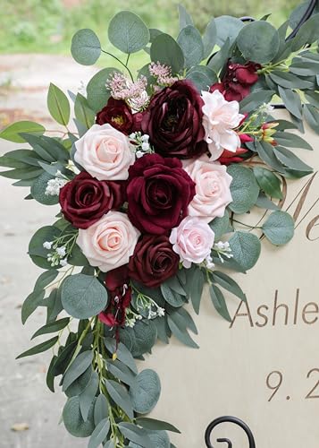 ponatia Wedding Arch Flowers (Pack of 2), Artificial Burgundy Wedding Flowers for Wedding Welcome Signs Decorations and Arch Flower for Wedding Ceremony Reception (Burgundy & Blush) - color: Burgundy & Blush