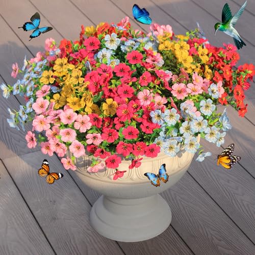 Artificial Flowers for Outdoor Decor, 16 Pack UV-Resistant Fake Colorful Silk Daisy Flowers, Perfect for Spring & Summer Decorating – Front Porch, Patio, Window Boxes, and Potted Plants - color: Mixed Color1(red,pink,yellow,blue,rose)
