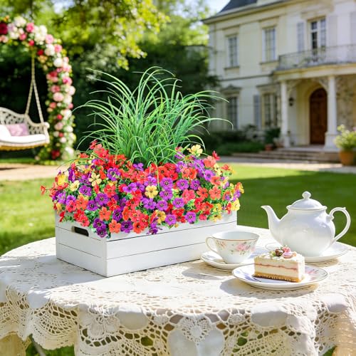 INQCMY Artificial Flowers for Outdoors UV Resistant, 14 Bundles Fake Plants Realistic Silk Flowers with Faux Ferns for Outside Planters Home Porch Patio Garden Back Yard Spring Summer Decoration - color: Light Purple Orange Yellow Red