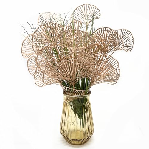 Golden Ginkgo Leaves Stems Christmas Decoration, Artificial Plants Fake Plastic Simulation Apricot Leaf Grass for Wedding Party Indoor Home Office DIY Crafts Flowers Bouquet Xmas Gold Decor - 12 Pack - color: Gold Ginkgo Leaves - 12 Pcs
