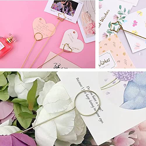 H&W 12''L Golden Ring Loop Star Shape Card Holders 40PCS Floral Picks Clips for Wedding & Flower Arrangements, DIY Craft Wire Clip Table Card Holders Note Photo Picture Memo Cake Topper (Star) - color: Star