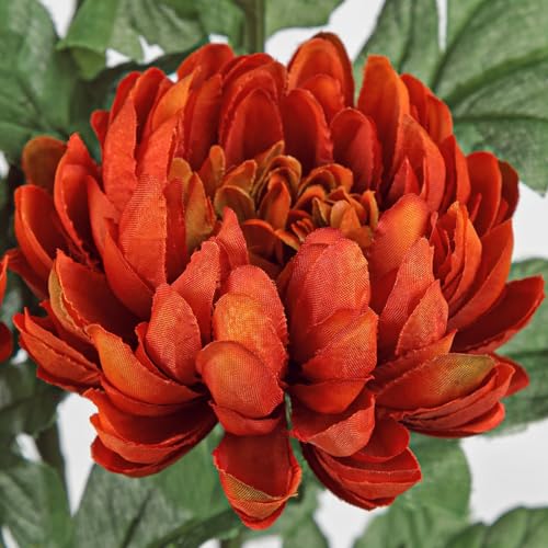 Hollyone 5Pcs Orange Artificial Mums for Outdoors Fall Chrysanthemum Flowers Fake Fall Mums Silk Long Stem Floral Arrangements Bouquets Faux Spider Mum Flower Pincushion Autumn Decorations for Home - color: Orange