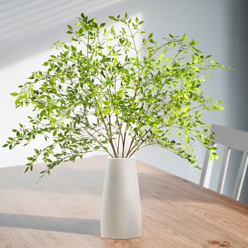 Ttranewsoo Artificial Greenery Stems, 43.3" Nandina Branches Tall Faux Plant Stems for Vase, Greenery Decor Stems Leaves Bunches for Shop Garden Office Home Décor(4Pcs,Green) - color: Green 4pcs