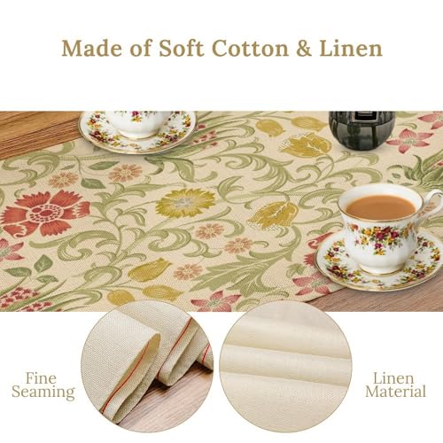 Vintage Botanical Flower Table Runner Linen Table Decor with Scroll Floral Vines Printed for Dining Room, Kitchen, Farmhouse, Holiday, Party, Dresser 13" x 36" - color: Floral_25, size: 13"W x 36"L (Pack of 1)