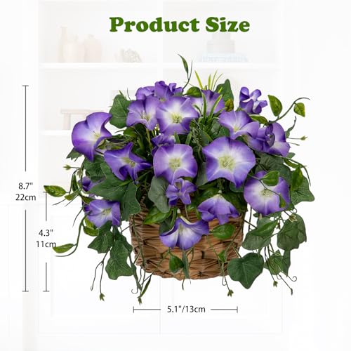 Briful Faux Floral Centerpieces with Rattan Basket Artificial Potted Morning Glory Silk Flowers Fake Flower Arrangement for Home Office Dining Room Table Wedding Party Decor(Purple) - color: Purple