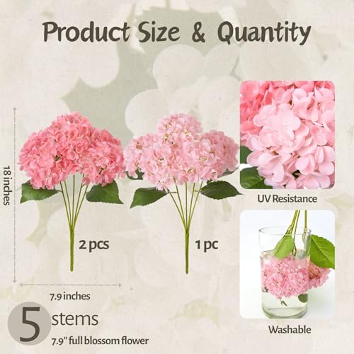 INXUGAO Artificial Flowers Fake Outdoor Hydrangea Bouquets with Long Stems, 3Pcs 18" Faux Pink Hydrangeas with Latex Real Touch for Outdoors, Wedding, Baby Shower and Party Decor - color: Pink