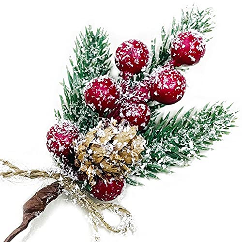 8pcs Christmas Berries Red Stems Evergreen Pine Branches, Christmas Picks Spray Artificial Pine Cones Holly Stem Craft Winter Holiday Floral Picks for Décor DIY Xmas Garland Wreath Ornament - color: Red