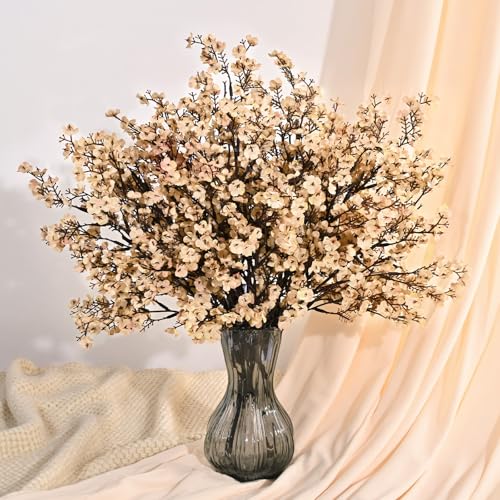 Waipfaru 6Pcs Fake Flowers Babys Breath Silk Artificial Beige Flowers Gypsophila Bouquets Bulk Real Touch Stems for Boho Home Living Room Decor DIY Floral Arrangement Table Centerpieces - color: Beige, size: 6pcs