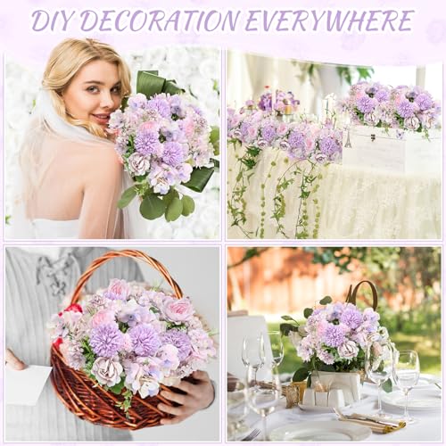 Lyrow 8 Pcs Peony Artificial Flowers Fake Silk Hydrangea Bouquet Elegant Peony Flowers for Wedding Decoration Faux Realistic Floral for Home Party Table Centerpieces Arrangement (Light Purple) - color: Light Purple