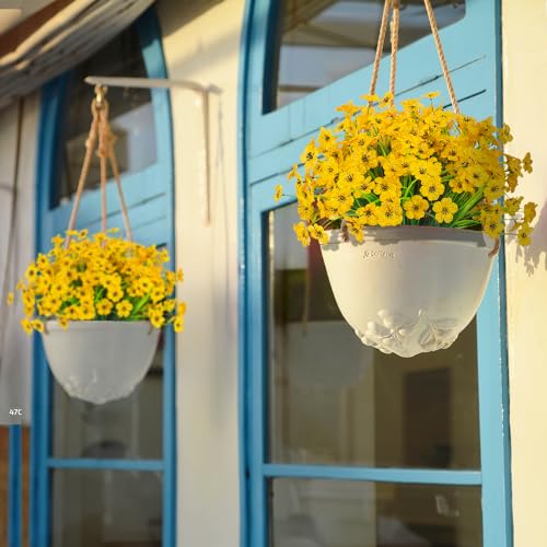 Outdoor Artificial Flowers 21 UV Resistant Bundles Fake Flower Plastic Plants Faux Silk Flowers Porch Hanging Garden Porch Window Box Decorating (Yellow) - color: Yellow