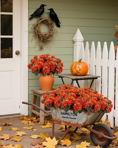 DuHouse Artificial Fall Flowers for Outdoor Garden Home Decoration 6 Bundles Artificial Geranium Flowers for Outdoor Kitchen Table Centerpieces Decor(Orange) - color: Orange