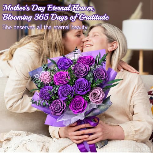 Flower Bouquet 12-Piece Preserved Roses Purple - color: Purple-12, size: 12 Roses