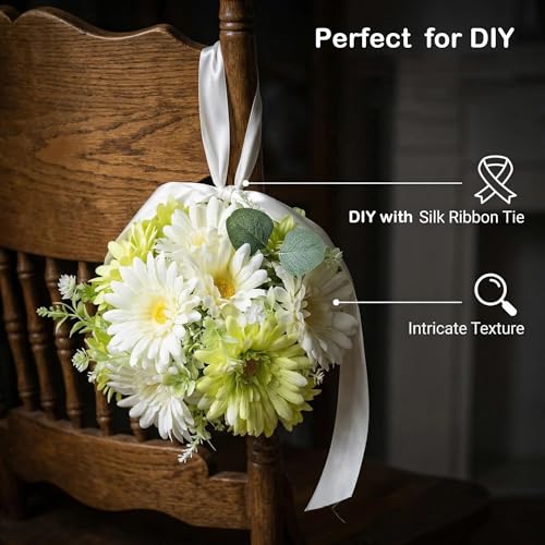 Lifelike Artificial Daisies 24pcs, Fake Wildflowers Bouquet for Vase, No-Fade Silk Spring Flowers for Home Table Decor Living Room Kitchen Centerpiece (Green - 2 Bouquets)