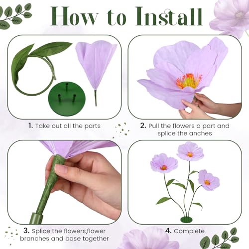 6ft Purple Giant Flowers for Decoration with Stand, Large Artificial Poppy, Big Paper Flower Decor for Garden Wedding Party Photography Props Hotel Office Art Gallery Shop Window Display - color: Purple