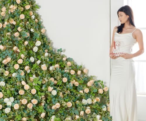 PONKING Flower Garland Artificial Rose Vine Flowers Hanging Fake Roses Vines for Wedding Birthday Party Valentines Christmas Room Wall Arch Decor, 2 Champagne Floral Garland, High Realistic - color: High Realistic Flower Champagne Vines 5.4ft