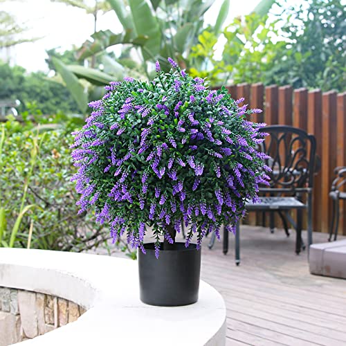 Sunnyglade 21.6” Tall Artificial Lavender Topiary Ball Tree Set of 2 Pack Potted Bushes UV Resistant Potted Plants for Indoor Outdoor Home Garden(Purple) - color: Purple