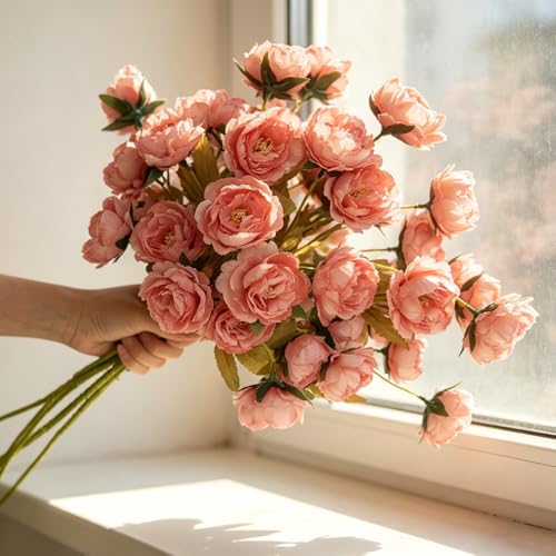 6 Pack 30" Artificial Peonies Flowers for Vase, Fake Silk Peony Long Stem Flowers for DIY Bouquets Wedding Centerpieces Home Decor (Dusty Pink) - color: Dusty Pink