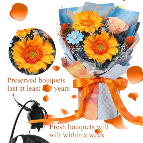 Forever Flowers for Delivery, Preserved Sunflower Bouquets, Long Lasting Roses, Eternal Flower Bouquet with Gifts Box for Mother Wife Girlfriend on Festivals Birthday Anniversary (Blue) - color: Blue