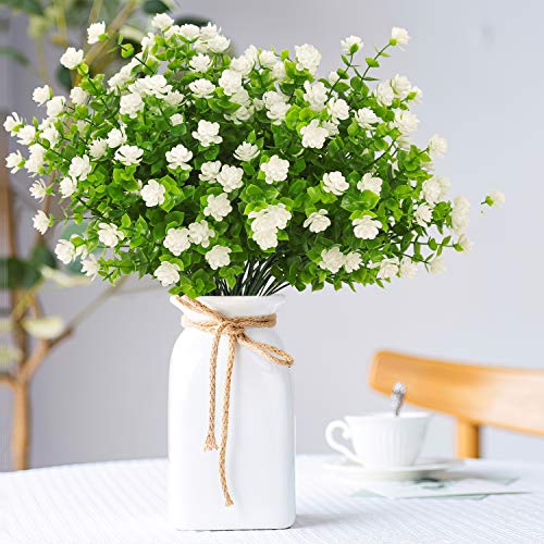 Artificial Flowers Outdoor,8 Bundles UV Resistant Outdoor Fake Flowers,Outside Plastic Faux Flowers Greenery Shrubs Plants for Indoor Outside Planter Home Porch Decor(White) - color: White, size: 8 Bundles