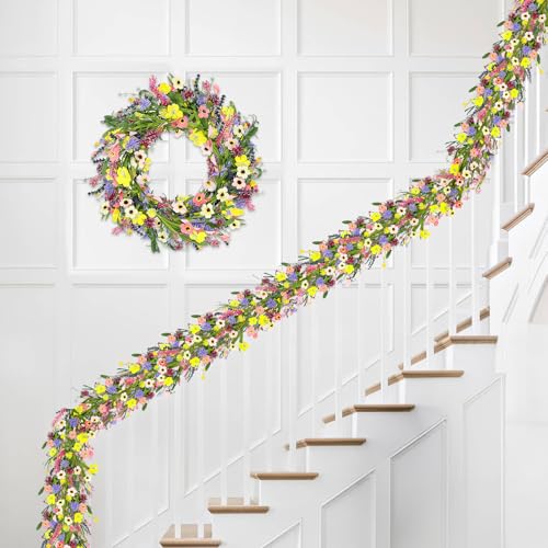 6 ft Artificial Wildflower Garland Wisteria Lavender Daisy Faux Floral Vine Summer Spring Floral Fake Garland All Year Round Home Decor for Indoor Outdoor Home Wedding Arch - color: Wildflower02