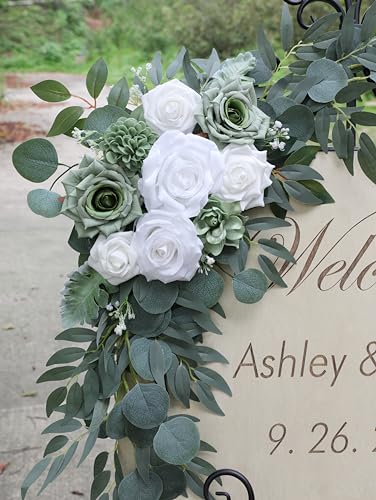 ponatia Wedding Arch Flowers (Pack of 2), Artificial Sage Green Wedding Flowers for Wedding Welcome Signs Decorations and Flower Arch for Wedding Ceremony Reception (Sage Green) - color: Sage Green