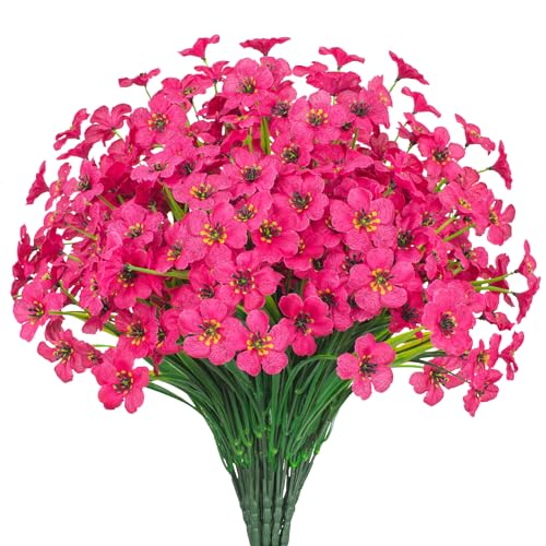 Outdoor Artificial Flowers 21 UV Resistant Bundles Fake Flower Plastic Plants Faux Silk Flowers Porch Hanging Garden Porch Window Box Decorating (Rose Red) - color: Rose Red