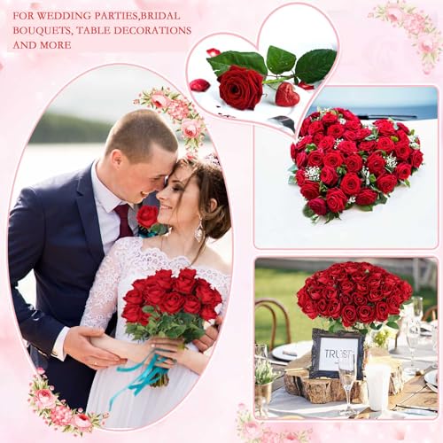 Hananona 50 Artificial Roses in Bulk, Fake Velvet Silk Burgundy Roses Realistic Red Roses for Wedding Centerpieces Flower Arrangement Home Decor (50, Burgundy) - color: Burgundy