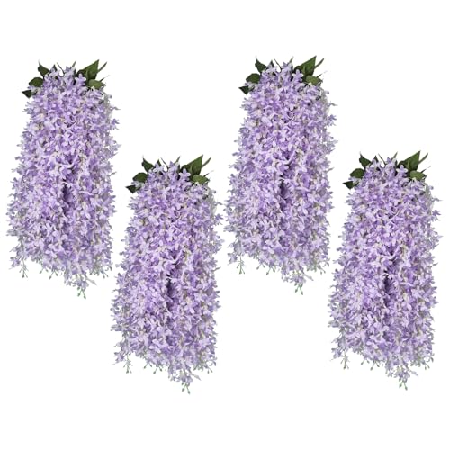 RECUTMS 10Pcs Fake Hanging Lilac Flowers Garland 33.5in Artificial Wisteria Vines Faux Silk Lilac Hanging Floral for Indoor Outdoor Wedding Arch Birthday Party Garden Balcony Decor(Purple) - color: Purple-10p