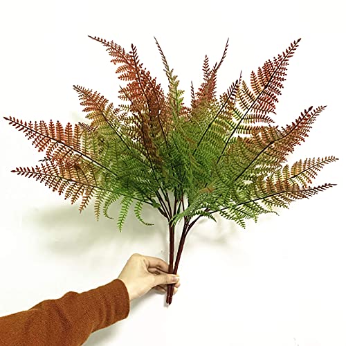 Artificial Boston Shrubs, Plastic Fern Plants Leaves Persian Grass Simulation Fake Bushes Outdoor Indoor Home Garden Verandah Parterre Table Centerpieces Decoration Red 2 Pack - color: Red Fern Grass / 2pcs