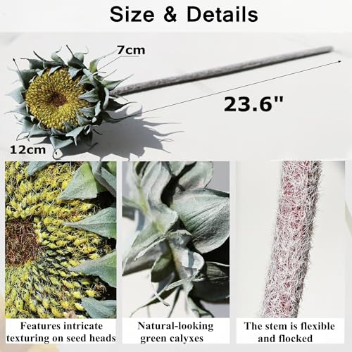 Htmeing 3PCS Artificial Sunflower Stems Faux Decor Flowers for Home Wedding Farmhouse Rustic Floral Arrangements Fake Flowers for Indoor Outdoor Display (Green) - color: Green