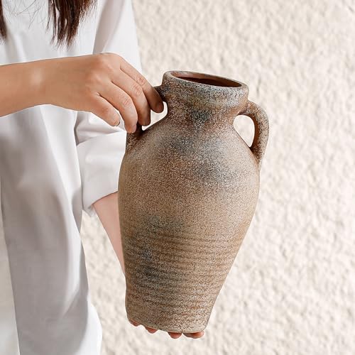 Ceramic Rustic Flower Vase, 10.83 Inch Pottery Modern Vase for Shelf, Tabletop, Vintage Farmhouse Home Decor for Coffee Table, Living Room, Mantle, Fireplace, Entryway - color: Rust 10.83 Inch