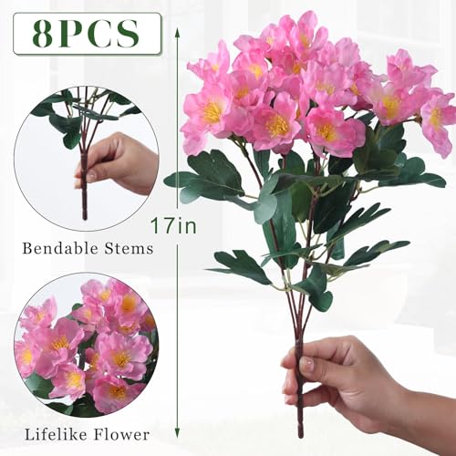 Juxdp 8 Bundles Artificial Camellia, Fake Silk Bouquet Flowers(Pink) | Full＆Vibrant, Fade-resistant, UV-resistant＆Waterproof, for Front Door/Garden/Farmhouse/Outdoor/Home/Spring/Summer Decor - color: Pink