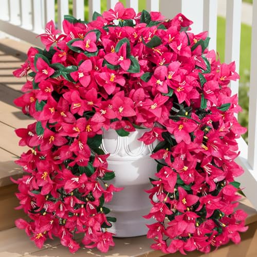 Lifewit Artificial Bougainvillea Flowers, 2 PCS Plastic Long Trailing Vines Fake Flowers for Outdoor Indoor Garden Porch Patio Balcony Decor, UV Resistant, Hot Pink - color: Hot Pink