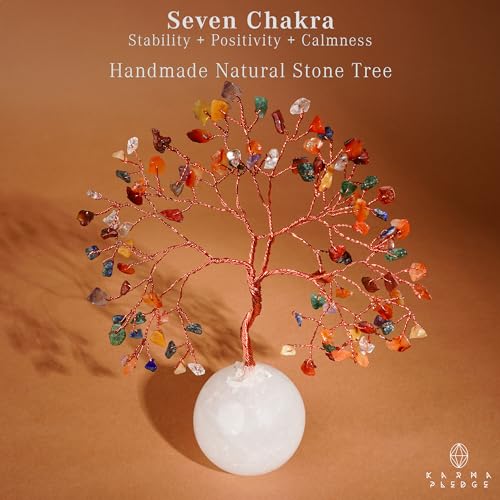 7 Chakra Crystal Tree of Life Birthday Gifts for Women, Handmade Home Decor, Office, Room Decoration, Reiki Healing Crystal Chakra Tree for Money, Positivity, Good Luck Gifts for Her, Mom & Dad - color: Ball Base Clear Quartz Crystal Tree