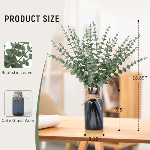 Leftover 18.8" Artificial Eucalyptus Stems in Black Glass Vase,Fake Plant Eucalyptus Plant for Centerpiece Table Decorations Black Bathroom Farmhouse Home Decor - color: Sage Green