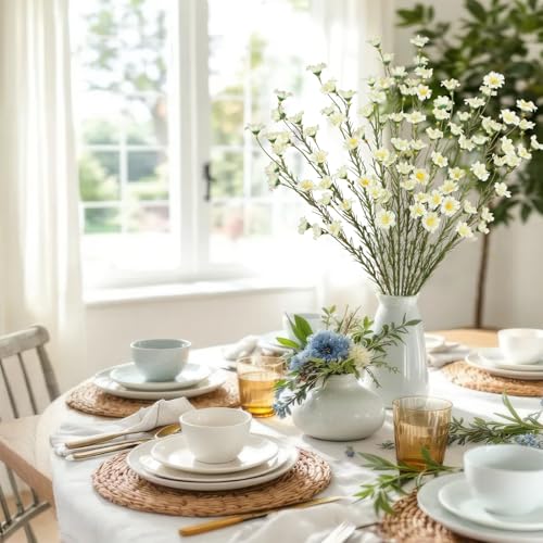 CITYES 10 Pcs Artificial Wildflowers with Stems Bulk Silk Spring Flowers 21" Fake Forsythia Branches Creamy White Faux Wildflowers Floral Arrangement for Home Decor Indoor Outdoor Wedding Centerpieces - color: Creamy White