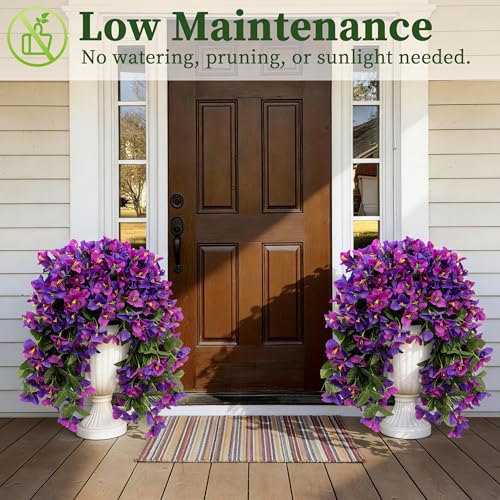 Artificial Bougainvillea Hanging Flowers Plants - 2 PCS faux Bougainvillea artificial flowers with Long Trailing Vines for Outdoor Decoration, Perfect for Porch, Garden (Dark Purple Dark Lotus) - color: Purple & Red Lotus Mix