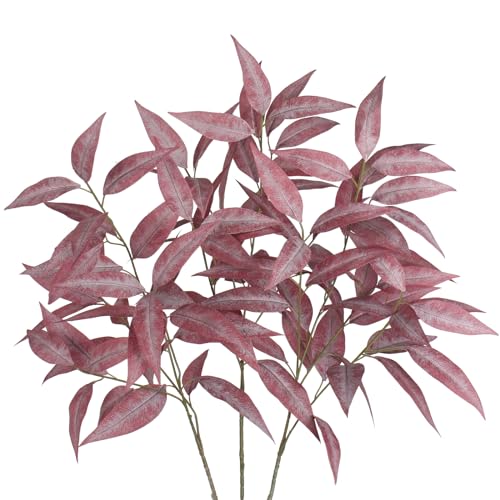 Briful Faux Fall Stems Eucalyptus Stems Artificial Branches for Vase Set of 3 Fake Burgundy Stems Sprays for Home Decor Indoor Party Wedding - color: Burgundy#073