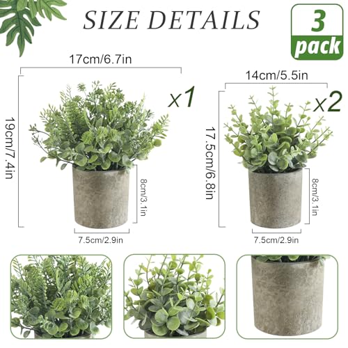 3 Pack Mini Potted Fake Plants Artificial Plastic Indoor Eucalyptus Plants for Home, Office, Desk, Bathroom, Coffee Table & Shelf (Light Green) - color: Light Green