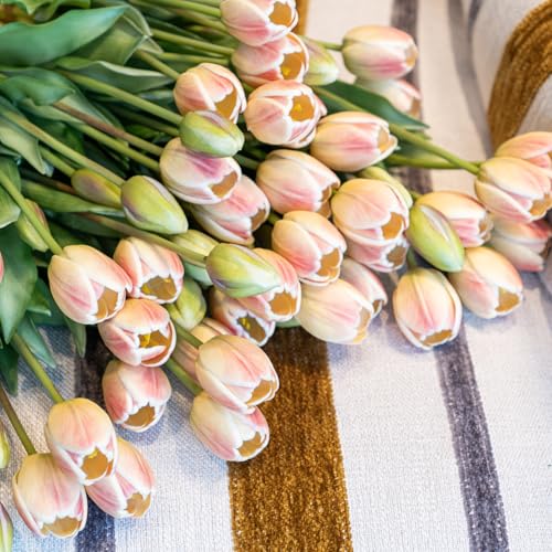 Artificial Tulips Flowers,Soft Touch Latex Bouquet, Fake Tulips,Spring Wedding Home Room Table Centerpiece Decor - color: 60pcs Champagne Set(no Vase)
