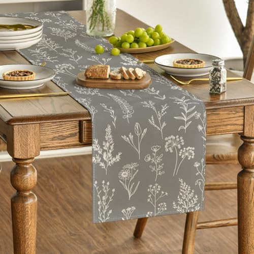 Artoid Mode Leaves Flowers Spring Table Runner, Seasonal Kitchen Dining Table Decoration for Home Party Decor 13x72 Inch - color: Silver, size: 13" x 72", Table Runner