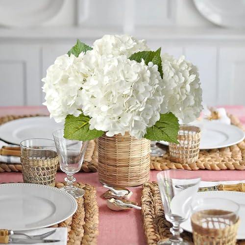 JINWOE White Hydrangea Artificial Flowers, 3Pcs Large 21" Royal Real Touch Latex Silk Flowers Faux Hydrangea, Lifelike Fake Flower for Spring Wedding Bouquet Table Centerpieces Indoor Home - color: White, size: 3pcs