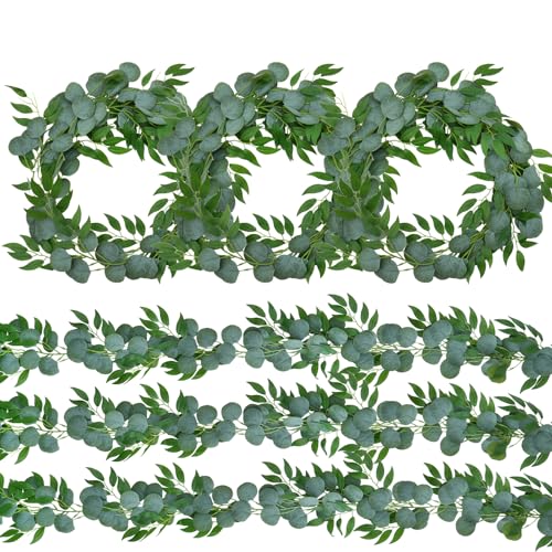 6 Pack Artificial Eucalyptus Garland with Willow Leaves Each 6.5 Feet Faux Greenery Garland for Wedding Arch Mirror DIY Garlands Decor - color: Green-6