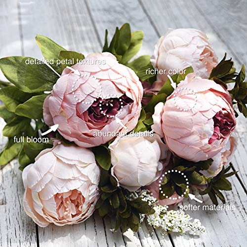 FiveSeasonStuff Vintage Artificial Peonies Silk Peony Flowers and Hydrangeas for Wedding Bridal Home Décor – Beautiful Floral Centerpiece Arrangement Decoration with 2 Bouquets (Rosy Pale Pink) - color: Rosy Pale Pink