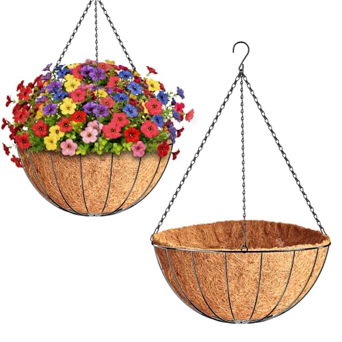 ZeeDix 2 Pack 18 Inch Large Hanging Baskets for Plants Outdoor with Coconut Liners Replacement, Hanging planters Baskets with Natural Coco Liner for Outdoor Indoor Planters Flowers Vegetables - color: 2 Pack, size: 18 Inch