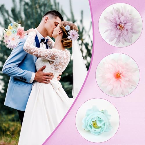 LACGO 48 PCS Fake Flowers Heads - Artificial Flower Heads Bulk Silk Faux Rose DIY Flower Embellishments Blossom Wreath Bouquets for Crafts Wedding Bridal Party Baby Shower Home Decoration(Mix Color) - color: Mix Color