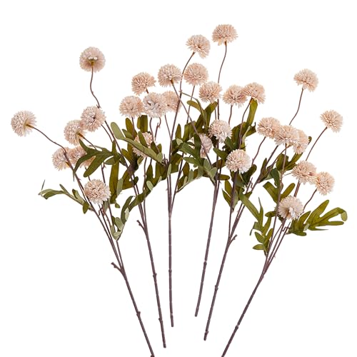 SITUMEIZI Beige Mum Artificial Flowers Beige Faux Silk Mums Mini Chrysanthemum Flowers with Floral Stems 6Pcs for Wedding Centerpieces Decor - color: Beige