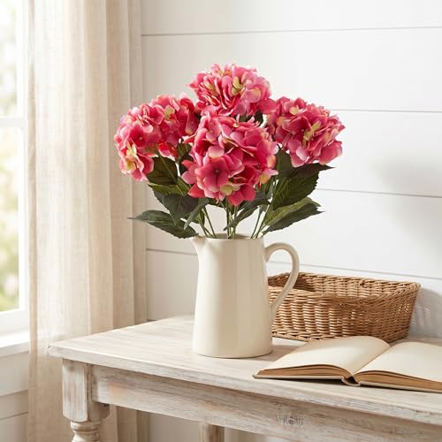 Larksilk Hydrangea Artificial Flowers - Faux Hydrangea Flowers - Home Decor, Easter Decorations, Spring Decor - Floral Centerpieces for Tables - 20" Floral Stems, Fuchsia, 1 Piece - color: Fuchsia, size: Pack of 1